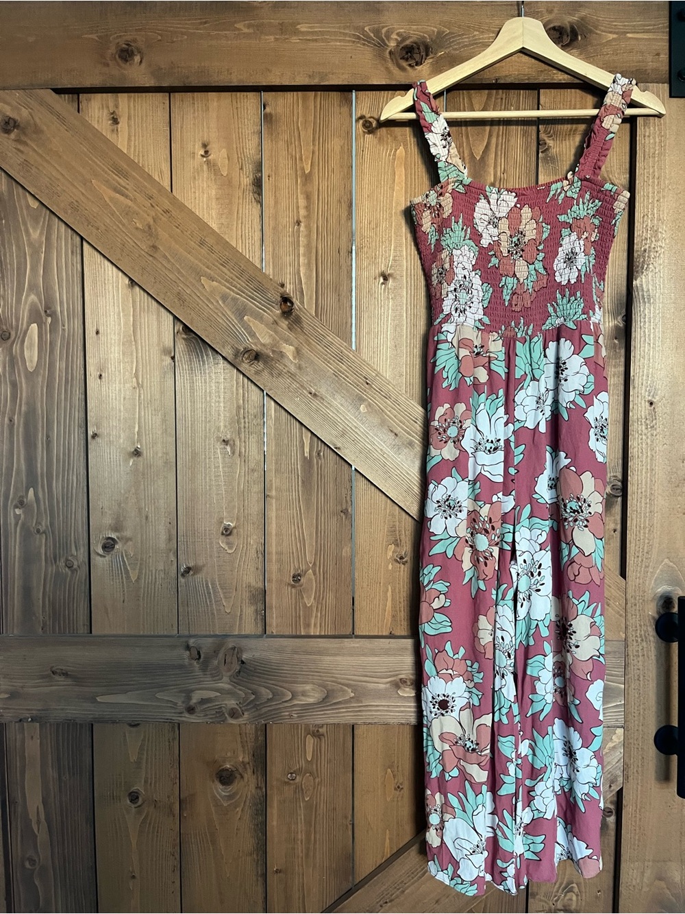ARITZIA WILFRED Chianti Jumpsuit Wrm Sna Rd/Subtle Mint Floral Rose Large - Picture 4 of 6